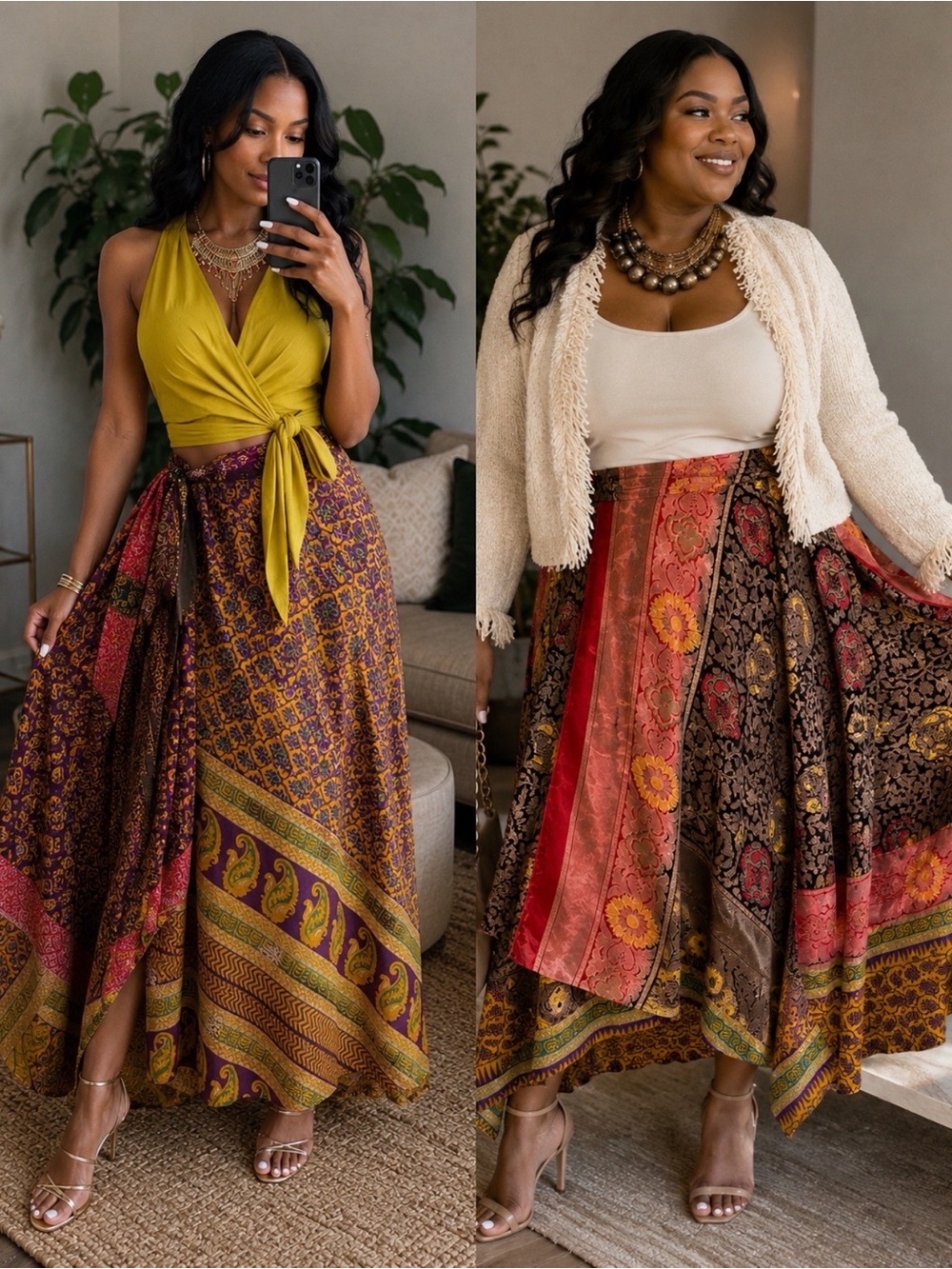 Reversible Indian Silk Wrap Maxi Skirt